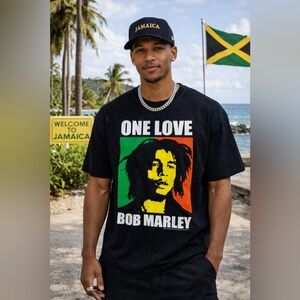 Bob Marley Jamaica Men's Black One Love Graphic Tee Shirt